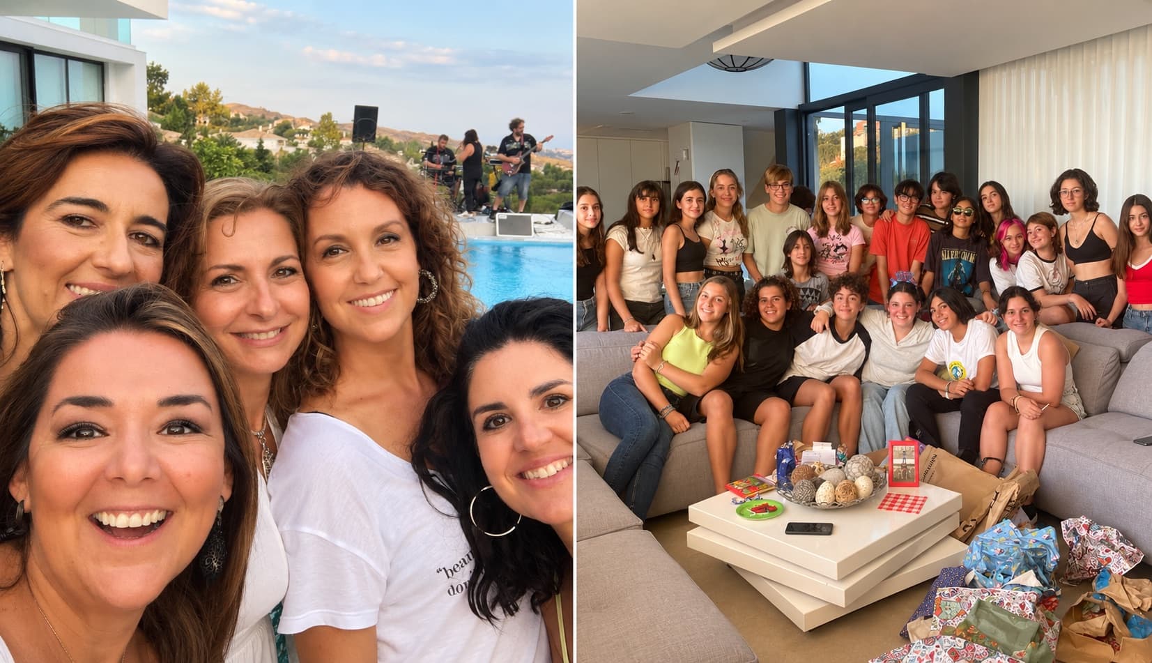 Fête avec musique live au bord de la piscine et anniversaire dans le salon