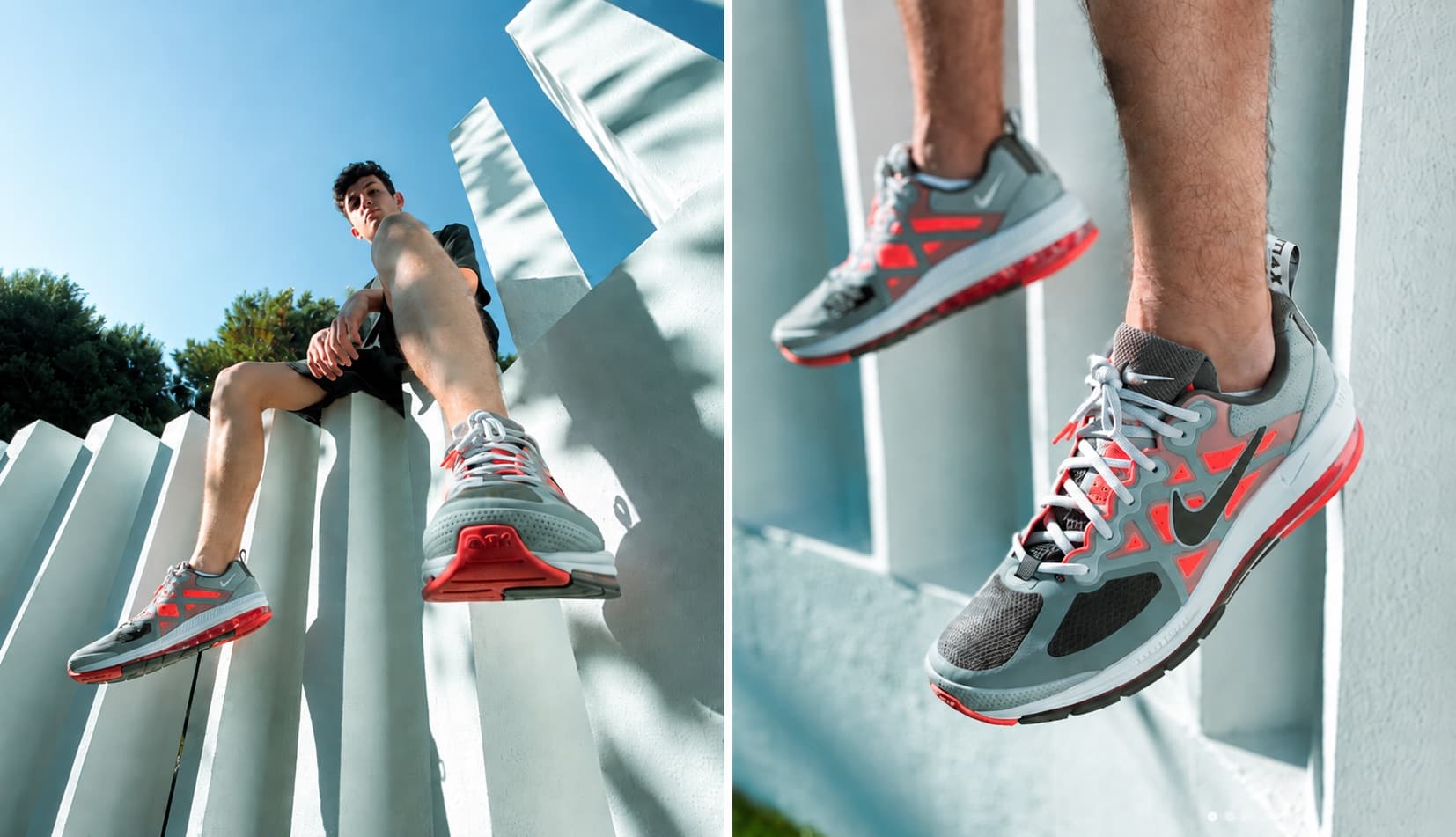 Séance chaussures de sport sur la clôture blanche en escalier du jardin