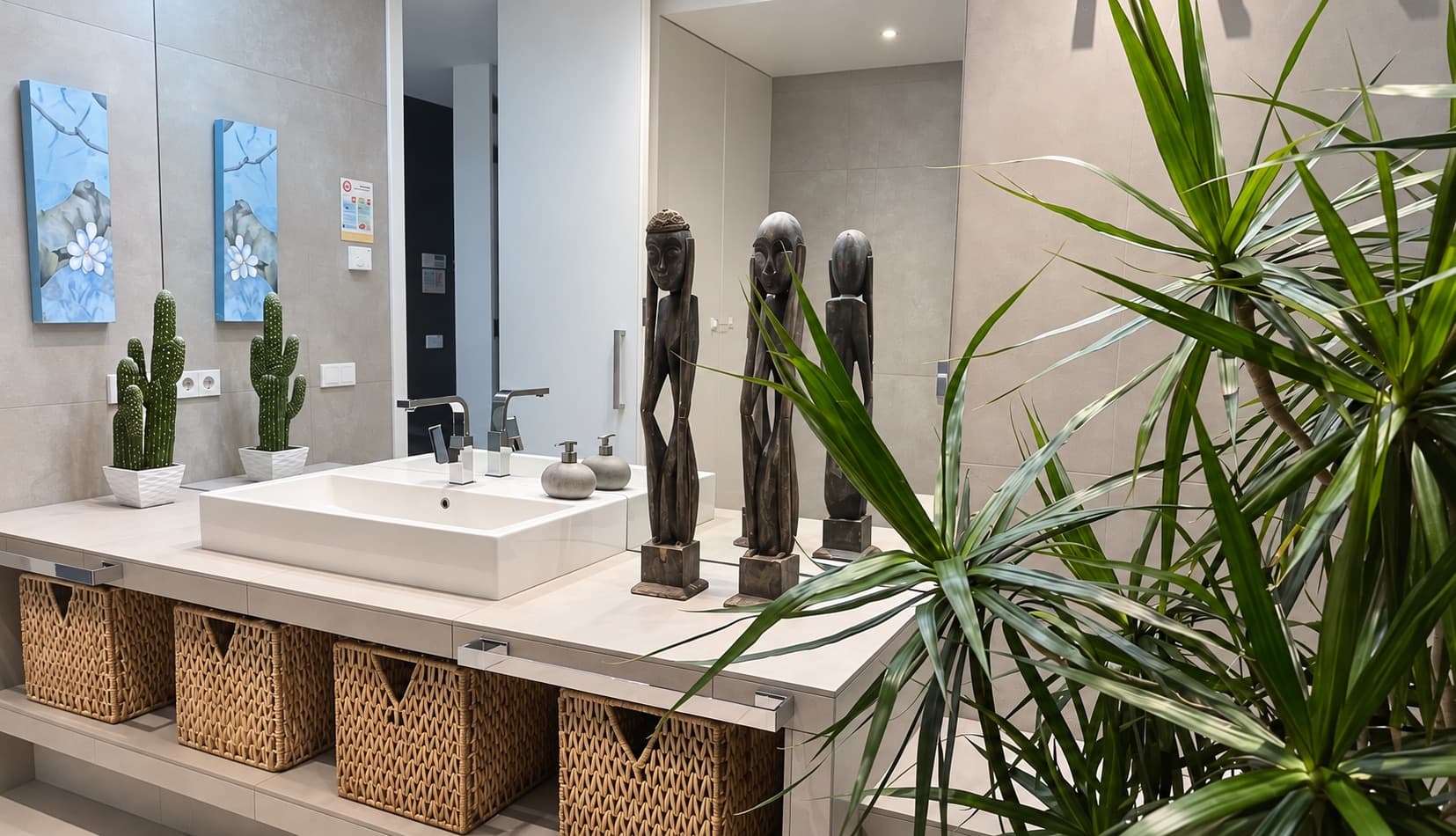 Salle de bains complète avec douche, lavabo et WC, avec lumière naturelle