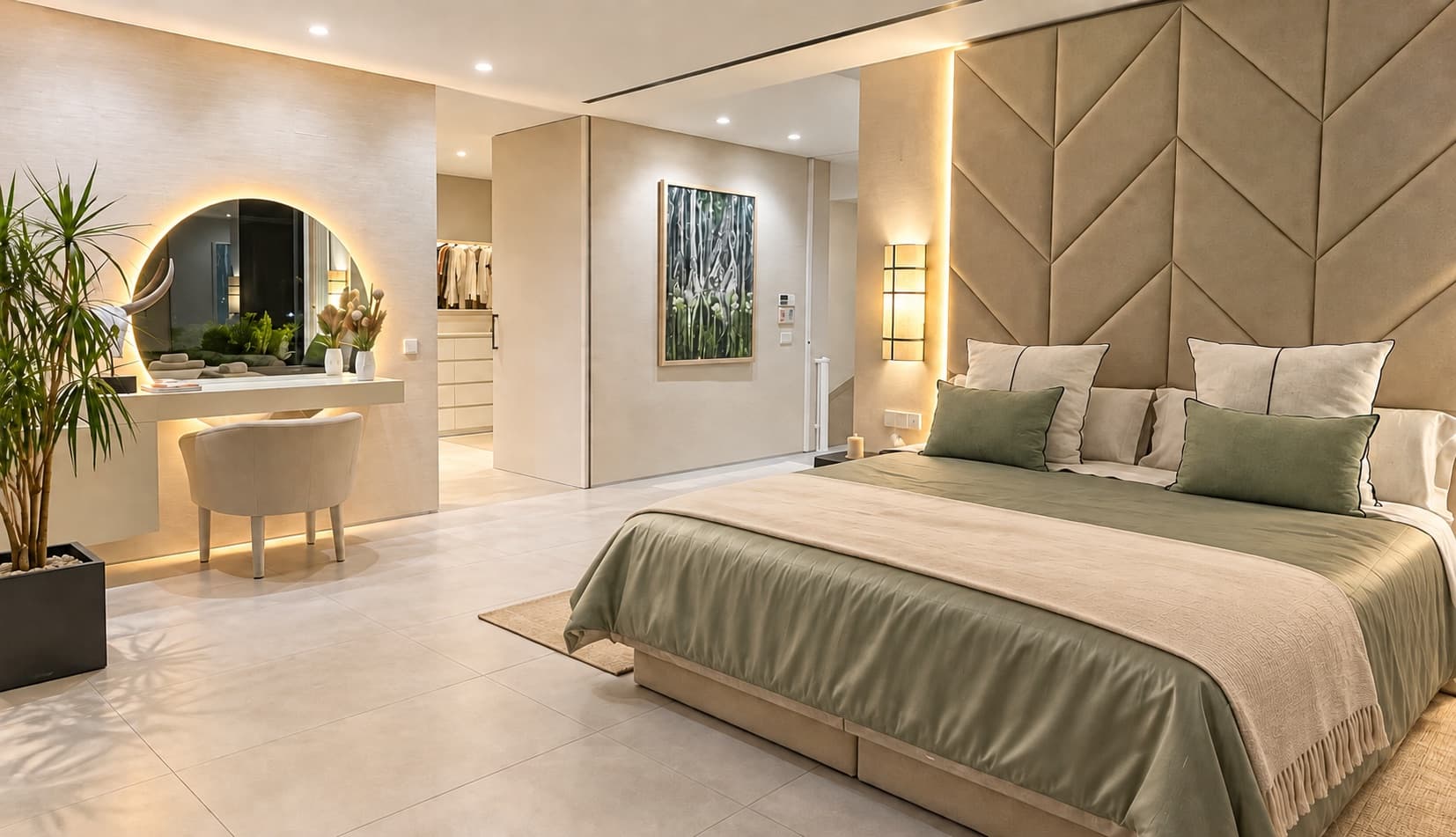 Double suite with a fabric headboard and panoramic views